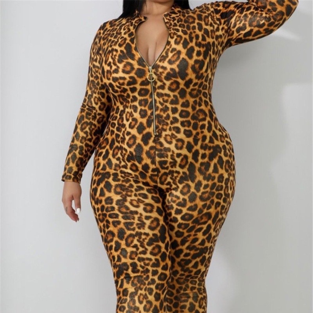 Plus Size Leopard Print Jumpsuit